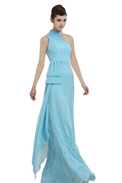 Cod.: 30081 - Vestido de Festa Azul Pescoço Assimétrico